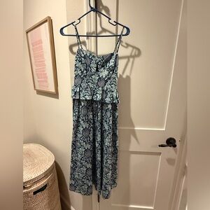 Hyacinth House Blue Floral Print Sleeveless Midi Dress